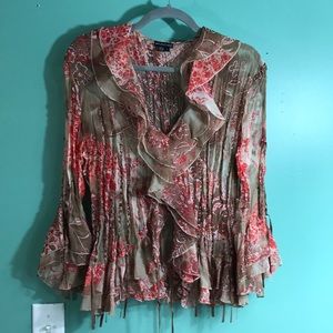 Piano Crinkle Embellished Ruffle Sleeve Blouse NWT